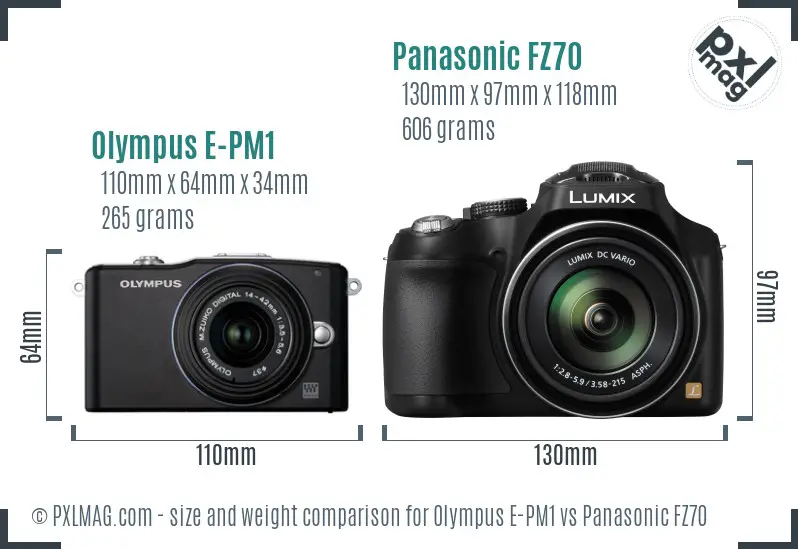 Olympus E-PM1 vs Panasonic FZ70 size comparison