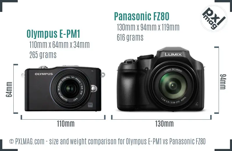 Olympus E-PM1 vs Panasonic FZ80 size comparison