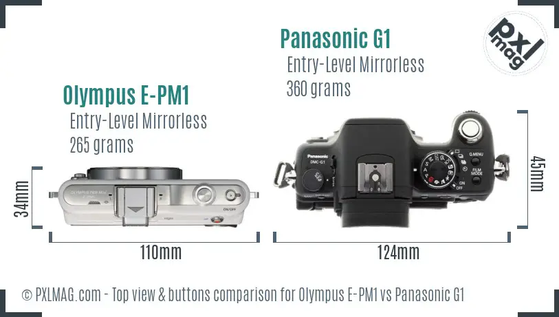 Olympus E-PM1 vs Panasonic G1 top view buttons comparison