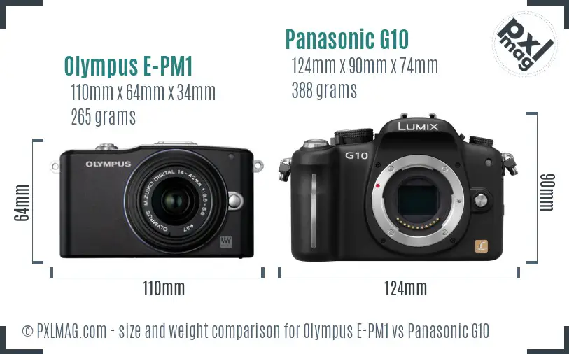 Olympus E-PM1 vs Panasonic G10 size comparison