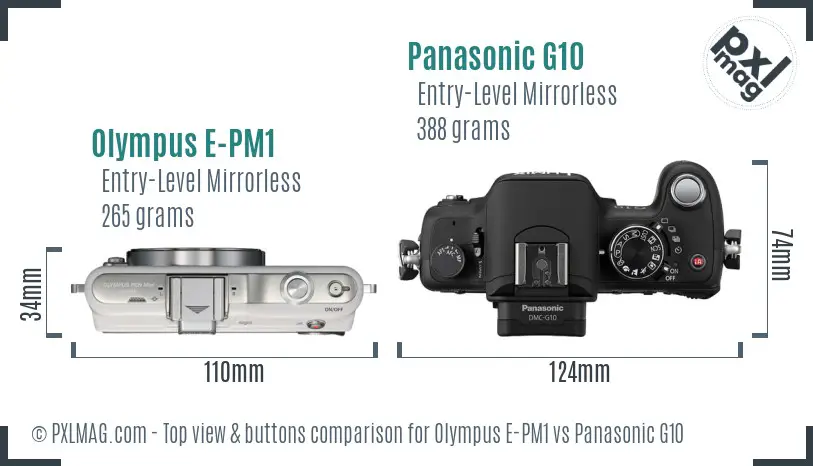 Olympus E-PM1 vs Panasonic G10 top view buttons comparison