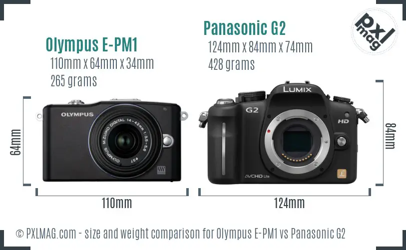 Olympus E-PM1 vs Panasonic G2 size comparison
