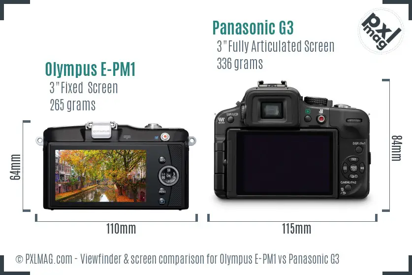 Olympus E-PM1 vs Panasonic G3 Screen and Viewfinder comparison