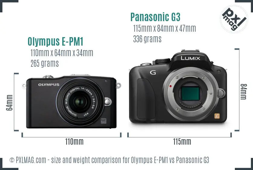 Olympus E-PM1 vs Panasonic G3 size comparison
