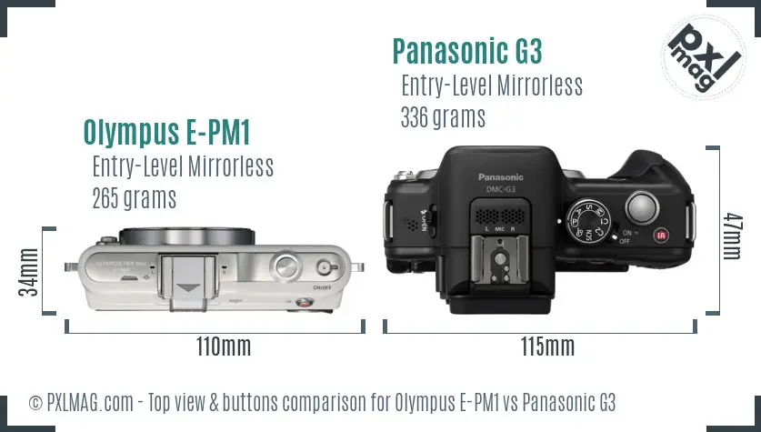 Olympus E-PM1 vs Panasonic G3 top view buttons comparison