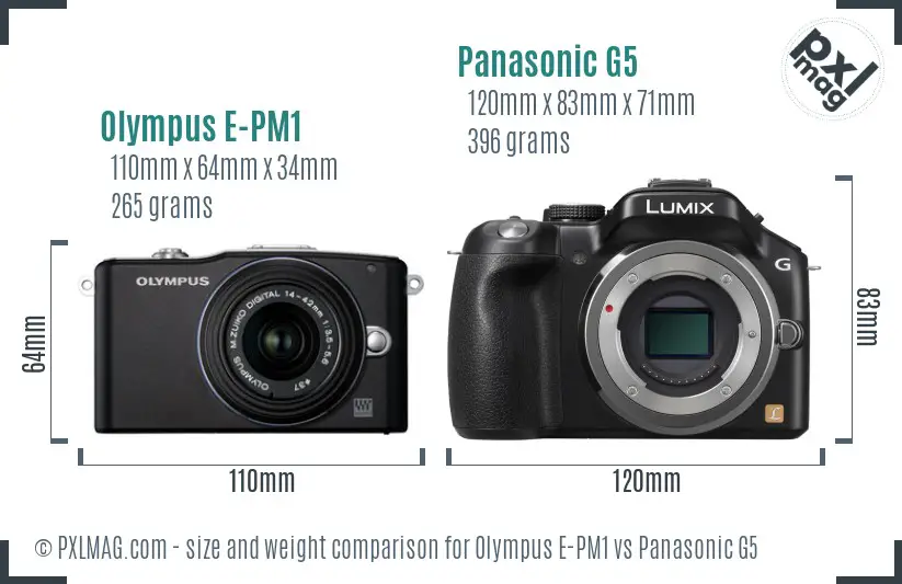 Olympus E-PM1 vs Panasonic G5 size comparison