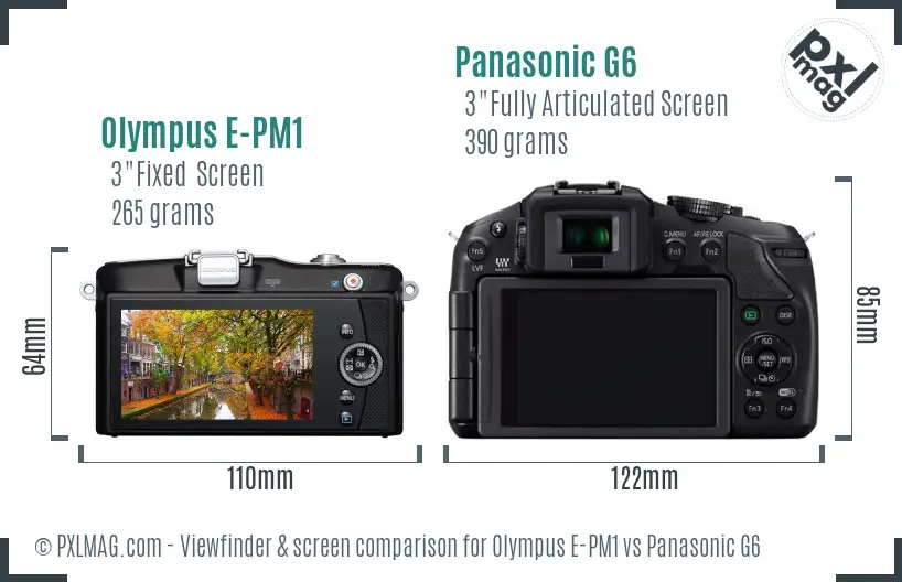 Olympus E-PM1 vs Panasonic G6 Screen and Viewfinder comparison