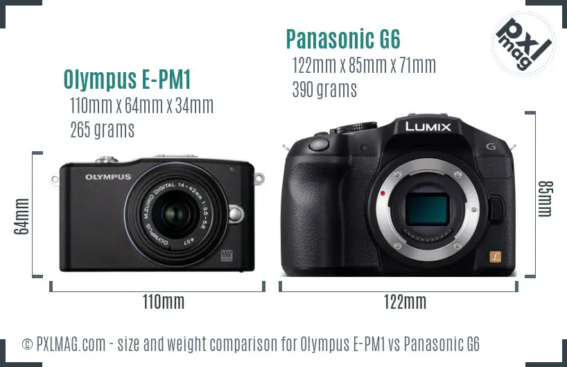 Olympus E-PM1 vs Panasonic G6 size comparison