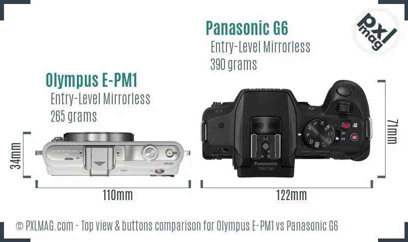 Olympus E-PM1 vs Panasonic G6 top view buttons comparison