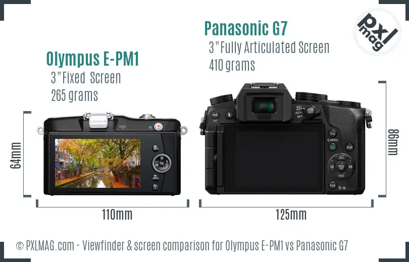 Olympus E-PM1 vs Panasonic G7 Screen and Viewfinder comparison
