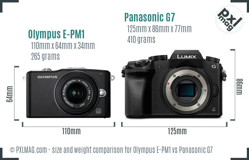 Olympus E-PM1 vs Panasonic G7 size comparison