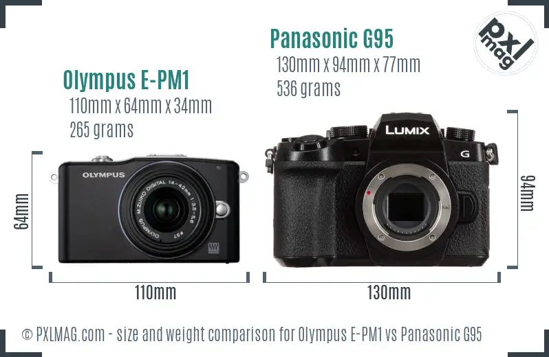 Olympus E-PM1 vs Panasonic G95 size comparison