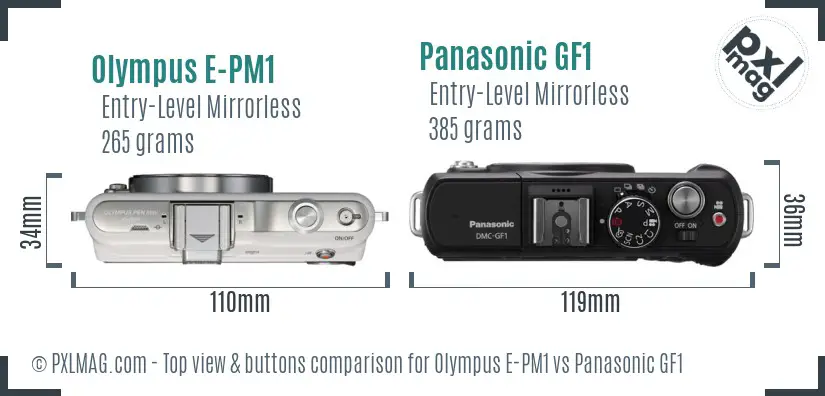 Olympus E-PM1 vs Panasonic GF1 top view buttons comparison
