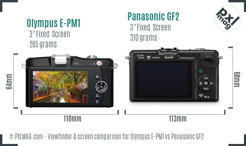Olympus E-PM1 vs Panasonic GF2 Screen and Viewfinder comparison