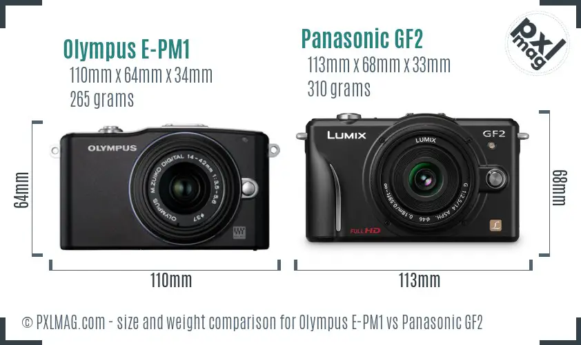 Olympus E-PM1 vs Panasonic GF2 size comparison
