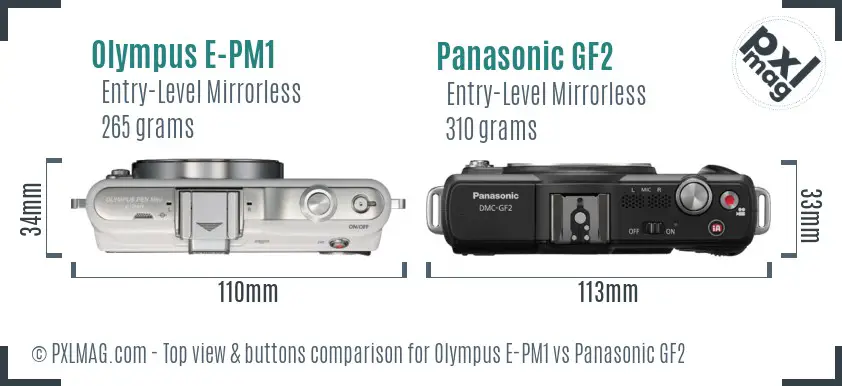 Olympus E-PM1 vs Panasonic GF2 top view buttons comparison