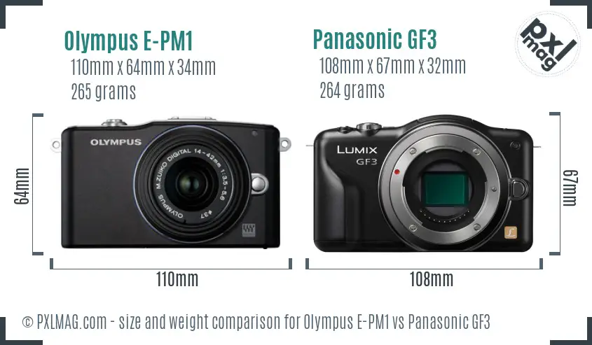 Olympus E-PM1 vs Panasonic GF3 size comparison