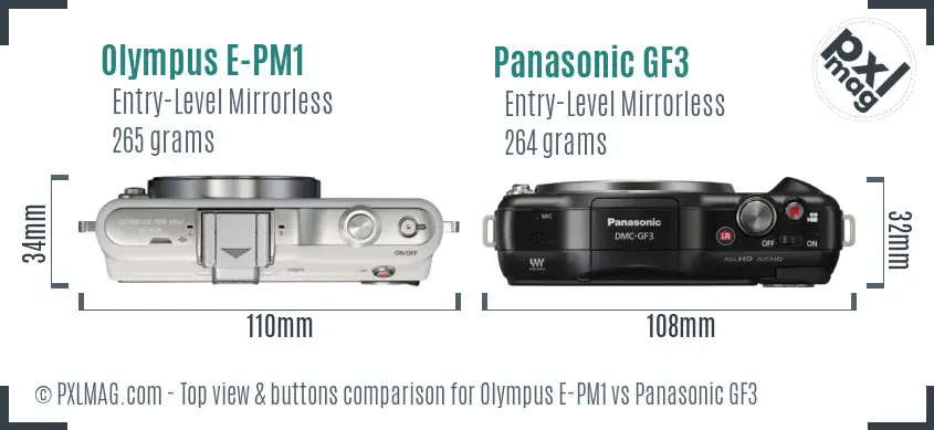 Olympus E-PM1 vs Panasonic GF3 top view buttons comparison
