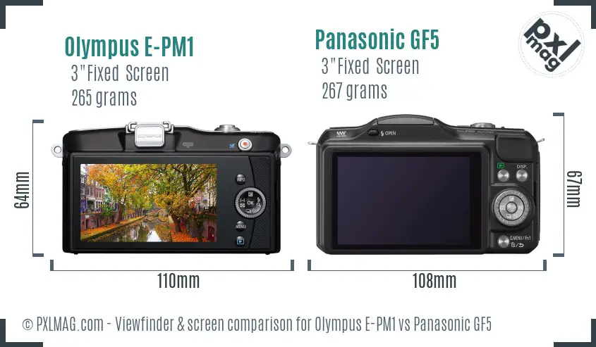 Olympus E-PM1 vs Panasonic GF5 Screen and Viewfinder comparison