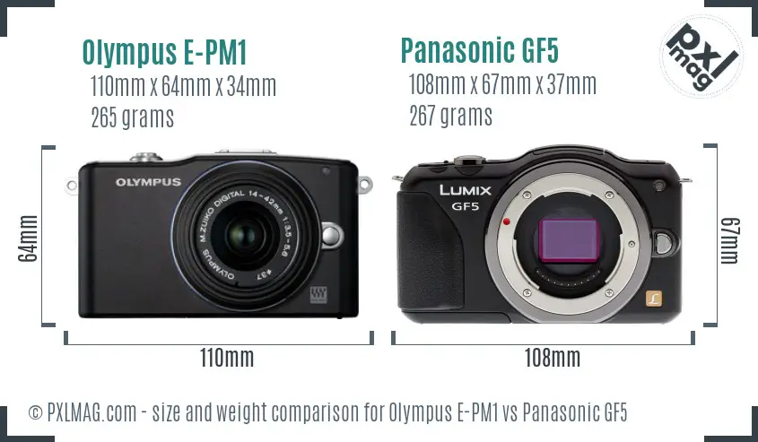 Olympus E-PM1 vs Panasonic GF5 size comparison