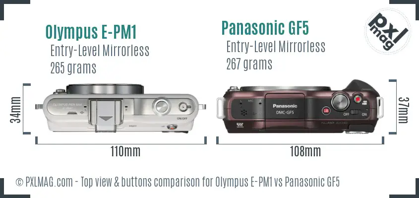 Olympus E-PM1 vs Panasonic GF5 top view buttons comparison