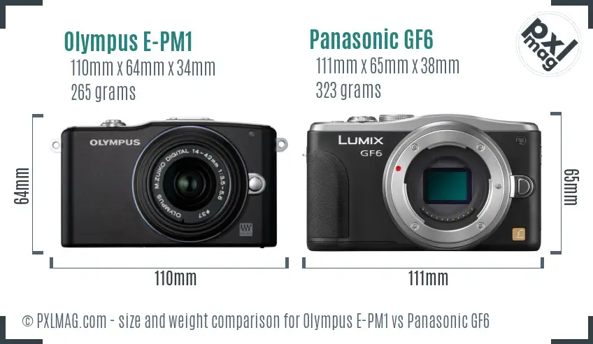 Olympus E-PM1 vs Panasonic GF6 size comparison