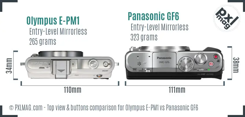 Olympus E-PM1 vs Panasonic GF6 top view buttons comparison