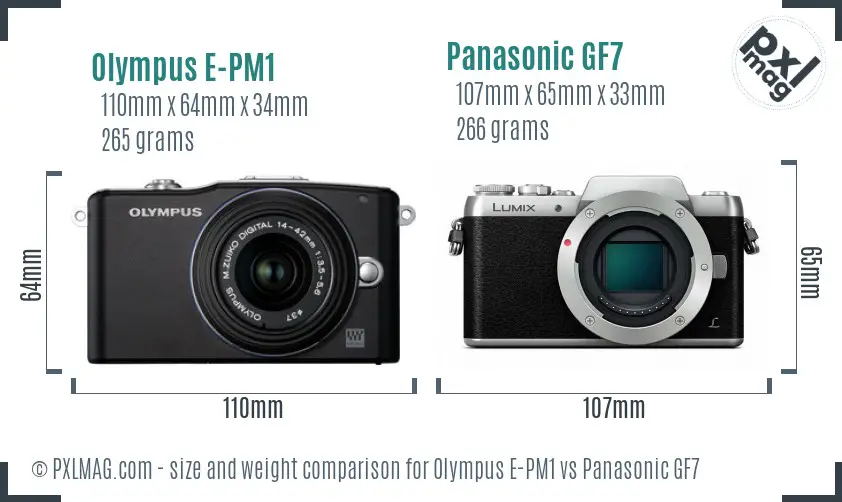 Olympus E-PM1 vs Panasonic GF7 size comparison