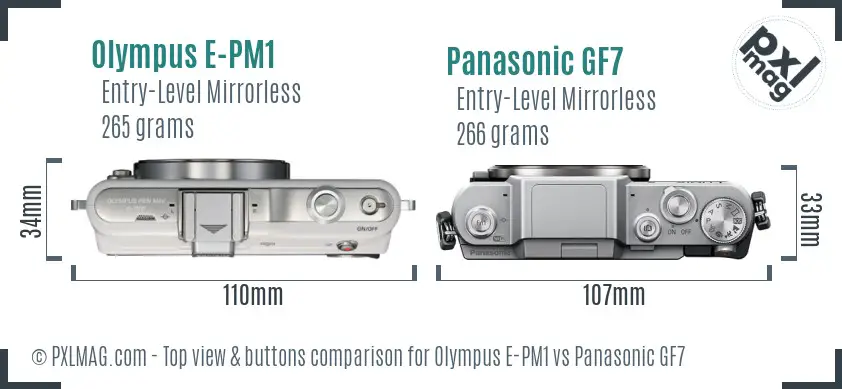 Olympus E-PM1 vs Panasonic GF7 top view buttons comparison