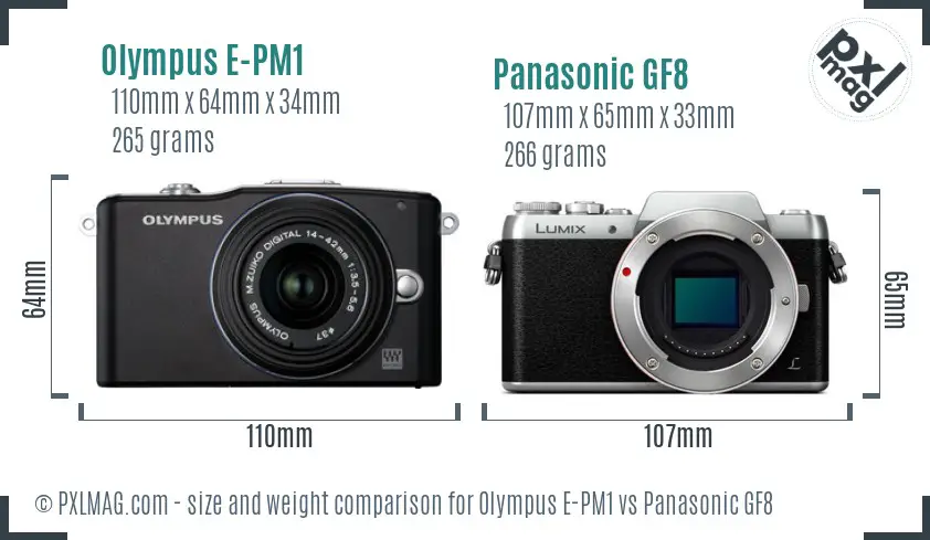 Olympus E-PM1 vs Panasonic GF8 size comparison