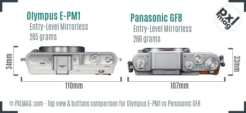 Olympus E-PM1 vs Panasonic GF8 top view buttons comparison
