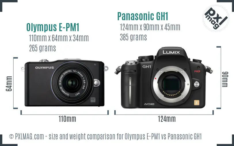 Olympus E-PM1 vs Panasonic GH1 size comparison