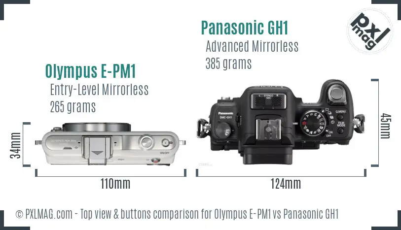 Olympus E-PM1 vs Panasonic GH1 top view buttons comparison