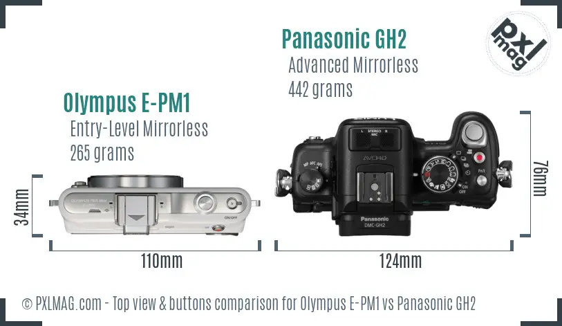 Olympus E-PM1 vs Panasonic GH2 top view buttons comparison