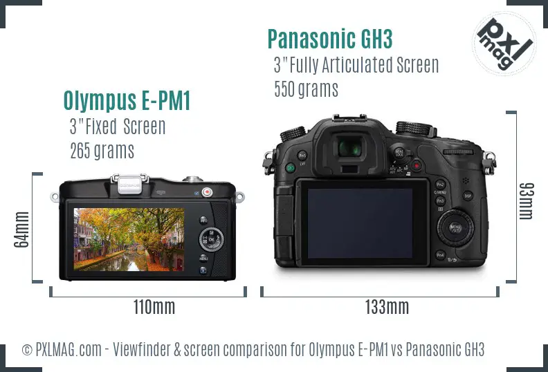 Olympus E-PM1 vs Panasonic GH3 Screen and Viewfinder comparison