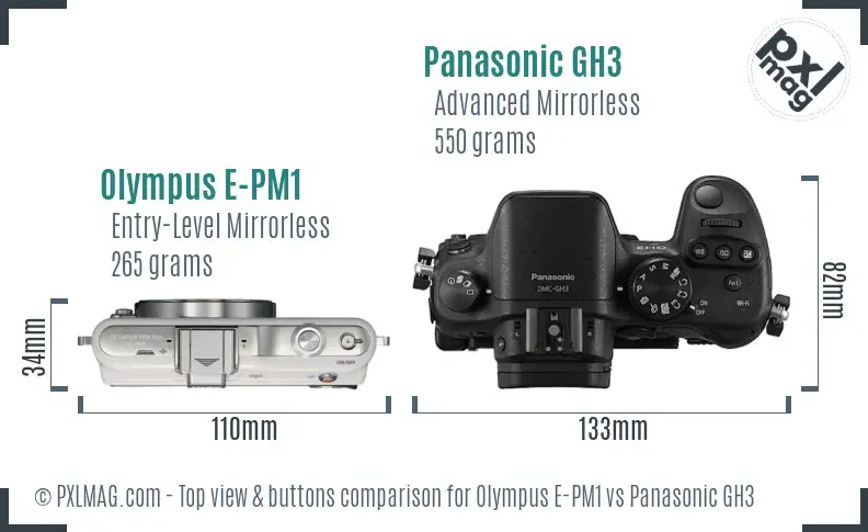 Olympus E-PM1 vs Panasonic GH3 top view buttons comparison