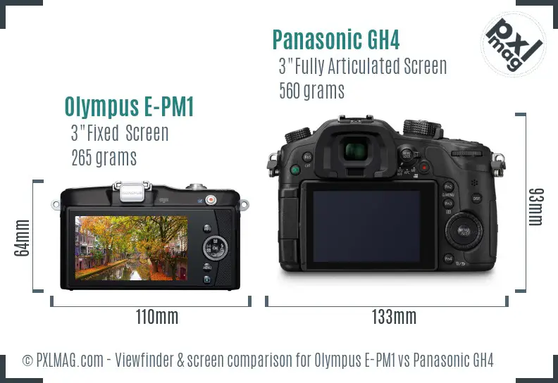 Olympus E-PM1 vs Panasonic GH4 Screen and Viewfinder comparison