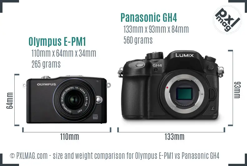 Olympus E-PM1 vs Panasonic GH4 size comparison