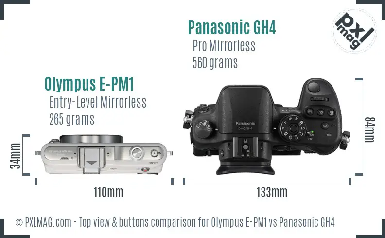 Olympus E-PM1 vs Panasonic GH4 top view buttons comparison