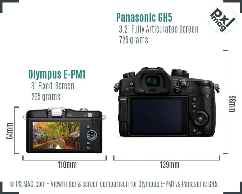 Olympus E-PM1 vs Panasonic GH5 Screen and Viewfinder comparison