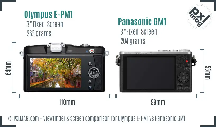 Olympus E-PM1 vs Panasonic GM1 Screen and Viewfinder comparison