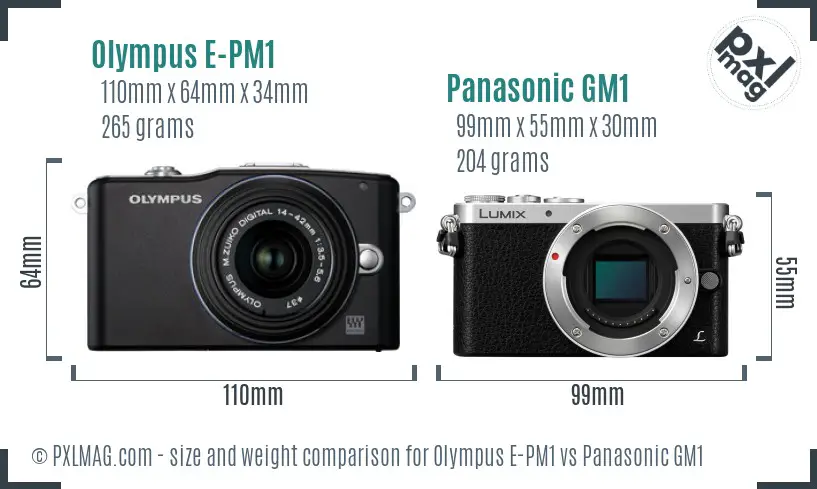 Olympus E-PM1 vs Panasonic GM1 size comparison