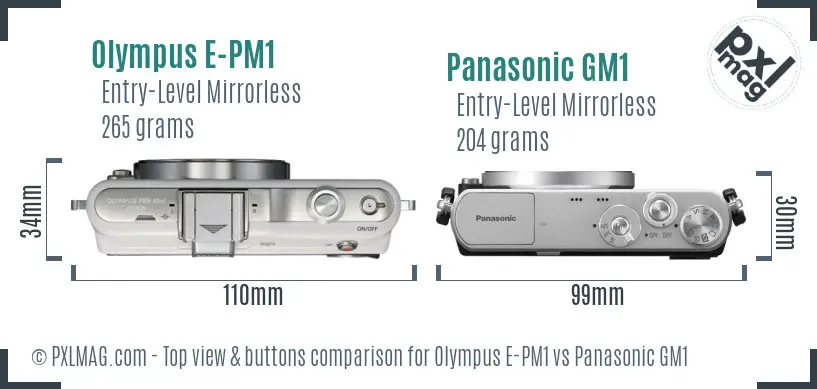 Olympus E-PM1 vs Panasonic GM1 top view buttons comparison