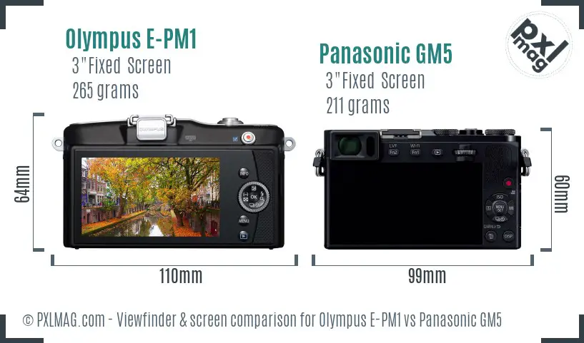 Olympus E-PM1 vs Panasonic GM5 Screen and Viewfinder comparison