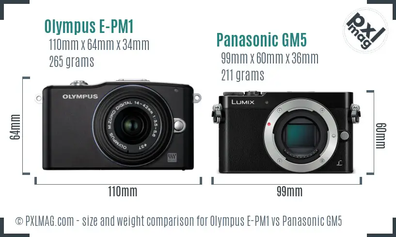 Olympus E-PM1 vs Panasonic GM5 size comparison
