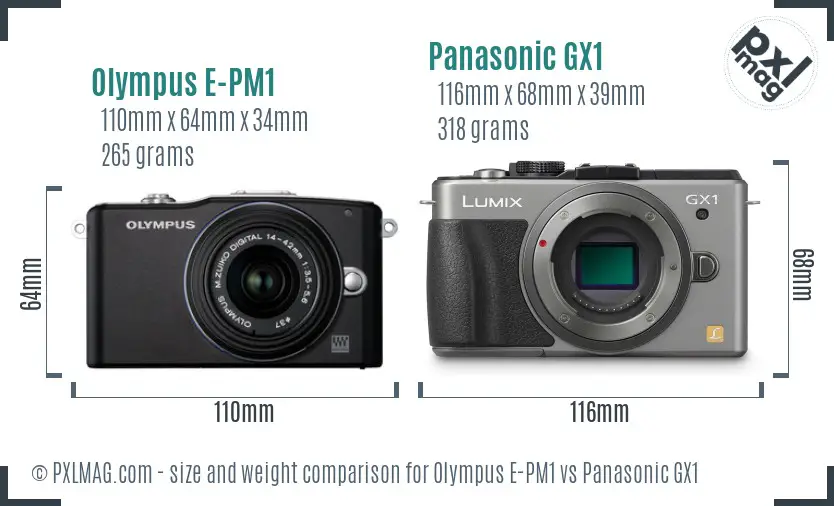 Olympus E-PM1 vs Panasonic GX1 size comparison