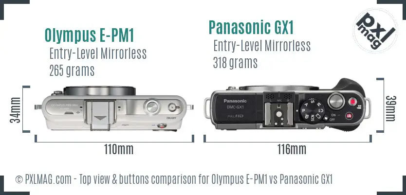 Olympus E-PM1 vs Panasonic GX1 top view buttons comparison