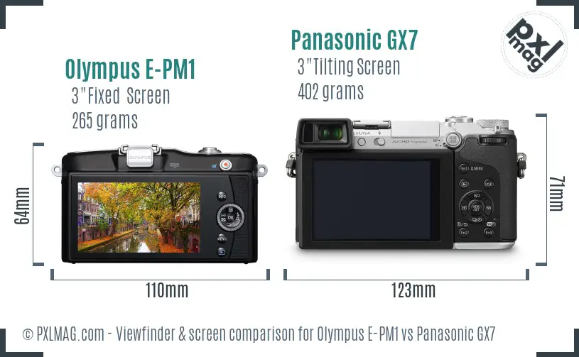 Olympus E-PM1 vs Panasonic GX7 Screen and Viewfinder comparison
