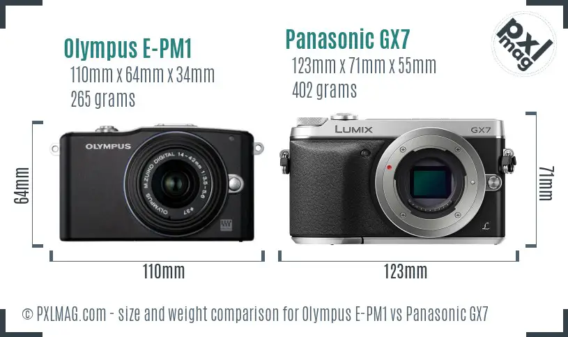 Olympus E-PM1 vs Panasonic GX7 size comparison