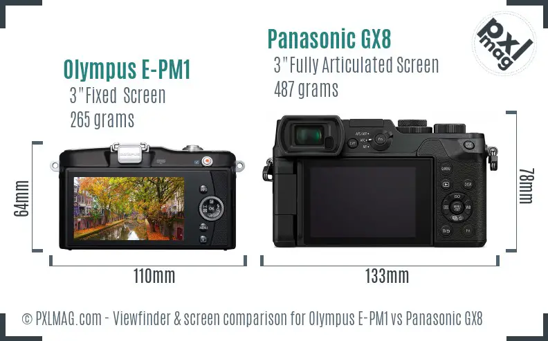 Olympus E-PM1 vs Panasonic GX8 Screen and Viewfinder comparison